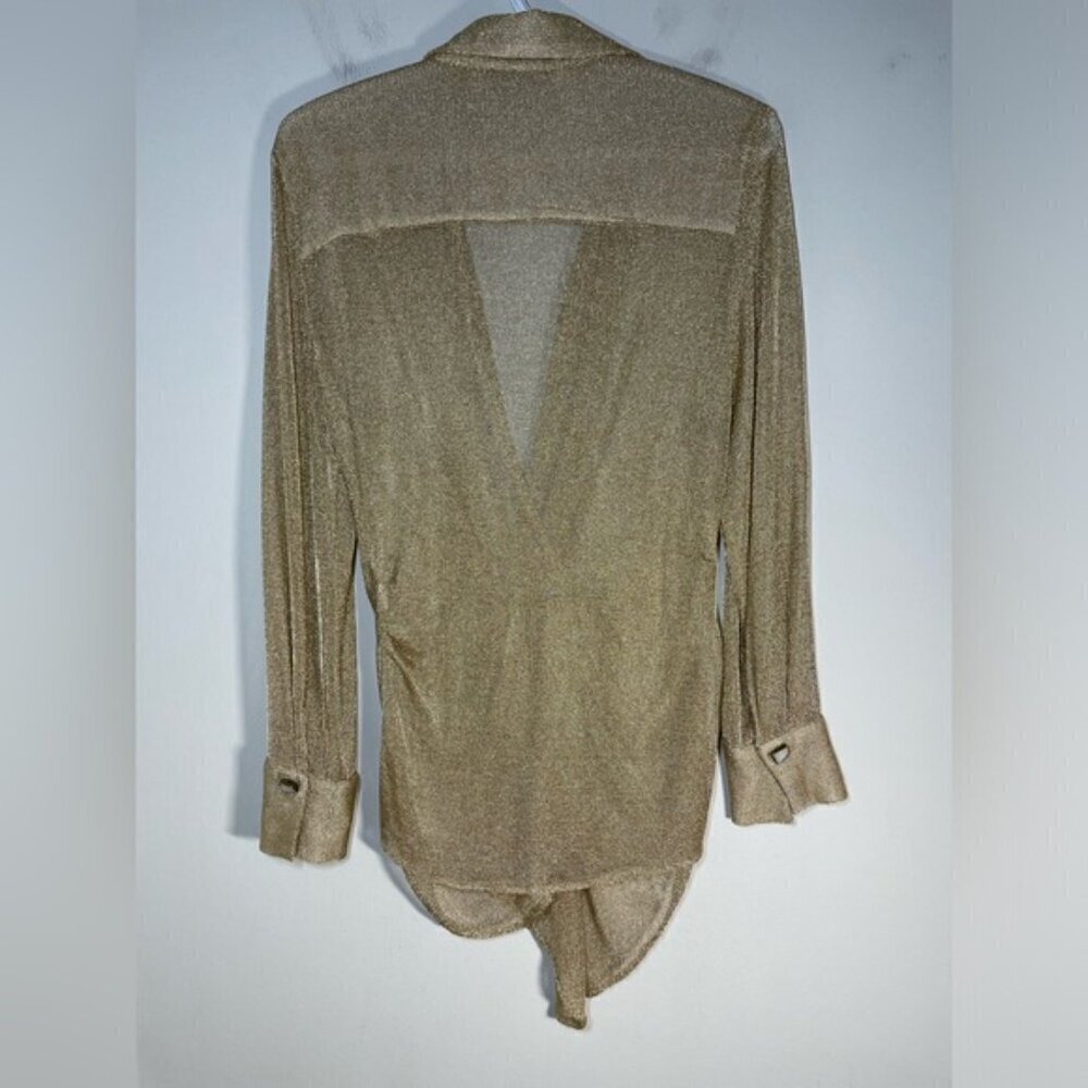 Zara Rose Gold Metallic Thread Pleated Blouse size M - Picture 7 of 11